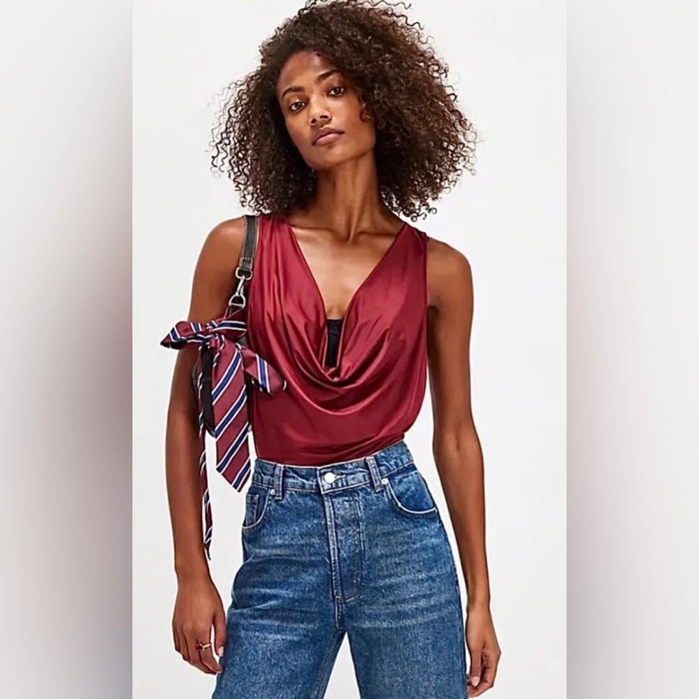 Free People NWT When and Where Bodysuit Thong Elegant Aged Red Drape Top Size M